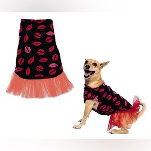 {3/$25} XS dog Valentine’s Day outfit black w kisses lips& tutu Puppy teacup